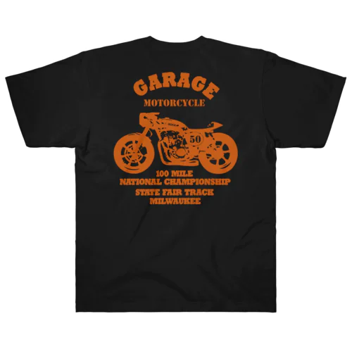 武骨なバイクデザイン orange(前後pt） ヘビーウェイトTシャツ