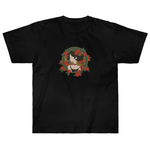 赤い花と黒い少女 Heavyweight T-Shirt