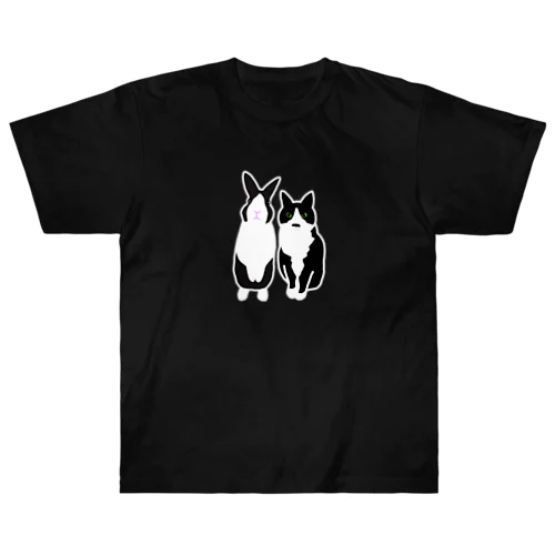 ダッチうさぎ(立)とハチワレねこ Heavyweight T-Shirt