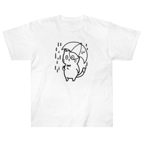 雨の日は嫌いじゃない猫(黒) Heavyweight T-Shirt