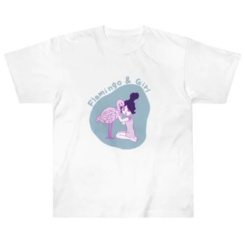 フラミンゴと水着女子 Heavyweight T-Shirt