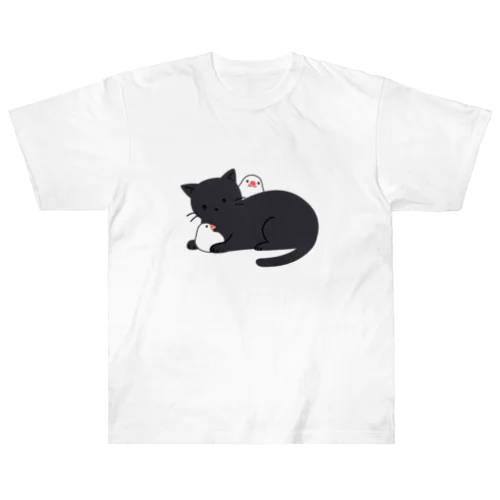 黒猫と白文鳥 Heavyweight T-Shirt