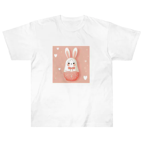 うさぎのマトリョーシカ（コーラルピンク） ヘビーウェイトTシャツ