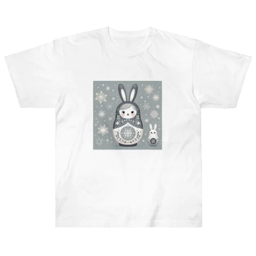 うさぎのマトリョーシカ（グレー） ヘビーウェイトTシャツ