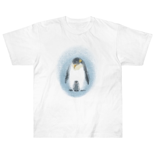 いきものイラスト（皇帝ペンギンの親子） Heavyweight T-Shirt