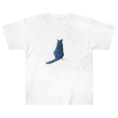 ドット猫バックスタイル（青） Heavyweight T-Shirt