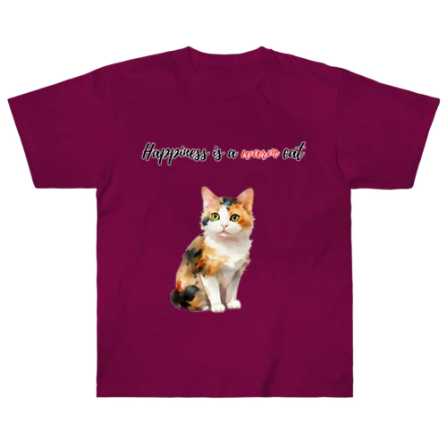 happiness is a warm cat ヘビーウェイトTシャツ