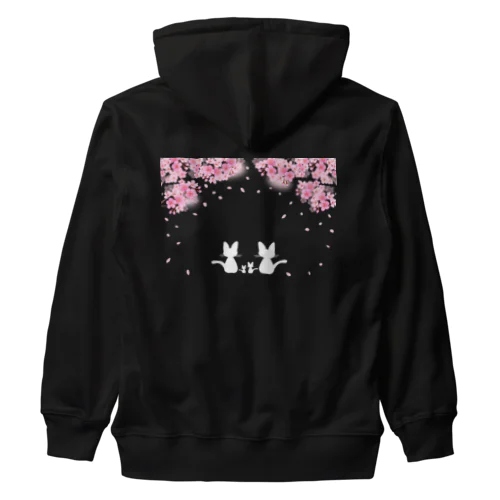 桜と白ねこ親子 Heavyweight Zip Hoodie