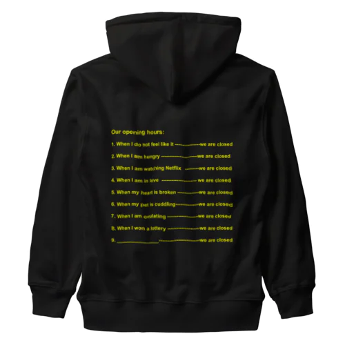 Opening Hours (Yellow) Heavyweight Zip Hoodie