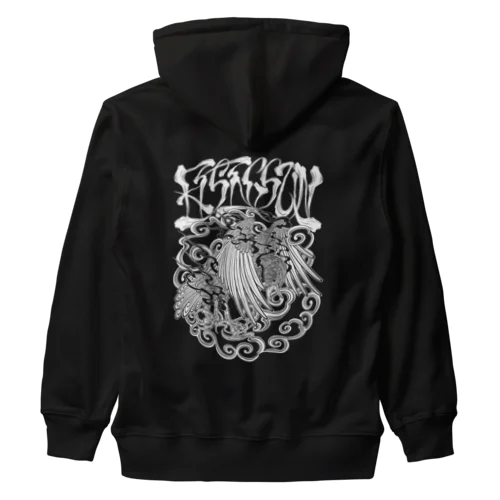 Rising sun Crow (White Print) Heavyweight Zip Hoodie