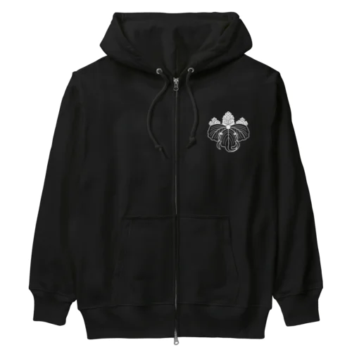 動物家紋。H.T.桐とゾウ　ホワイト Heavyweight Zip Hoodie