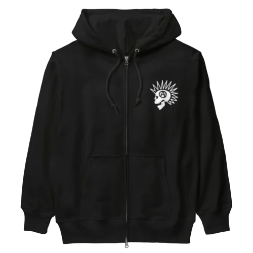 モヒカンスカル ホワイト Heavyweight Zip Hoodie