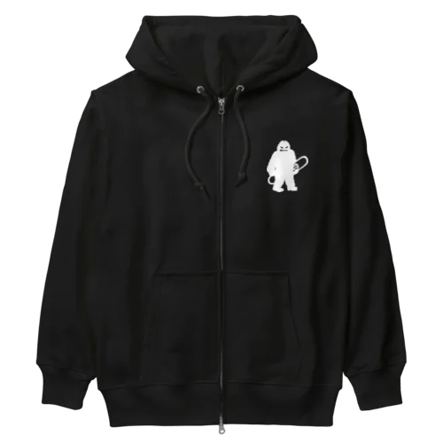 スノーボードを抱えるイエティ ホワイト Heavyweight Zip Hoodie