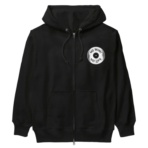 ノーミュージックノーライフ レコード盤デザイン ホワイト Heavyweight Zip Hoodie