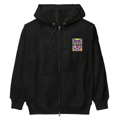 カラフルでエスニックテイストでポップな猫－Colorful, ethnic flavored, pop cat. Heavyweight Zip Hoodie