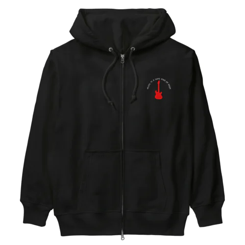 赤いギター Music is a safe…ギタリスト名言 白 Heavyweight Zip Hoodie