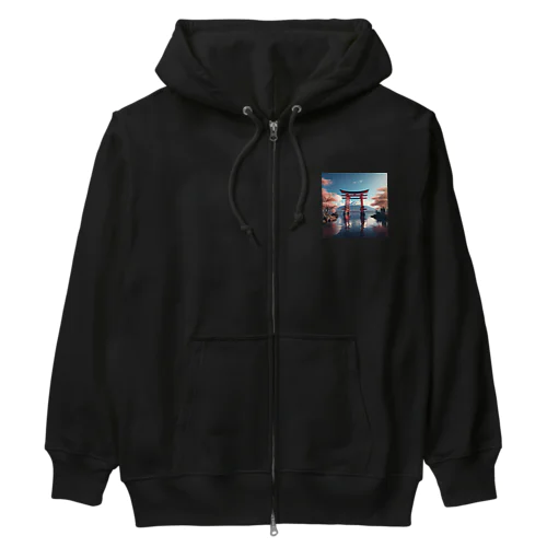 神社 富士山と鳥居 Heavyweight Zip Hoodie