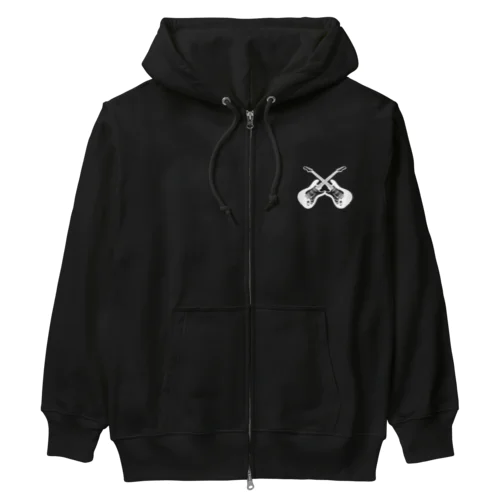 クロスギターホワイト Heavyweight Zip Hoodie