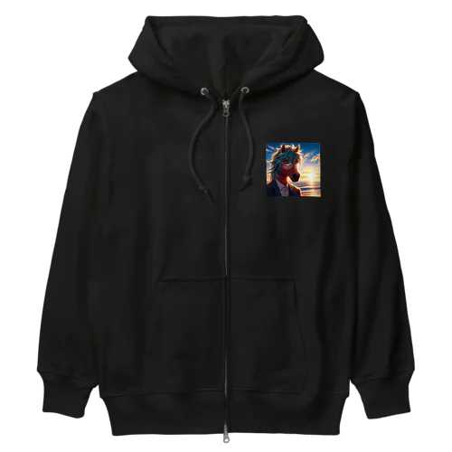 弁護士の馬、夕焼けの浜辺で自撮りする Heavyweight Zip Hoodie