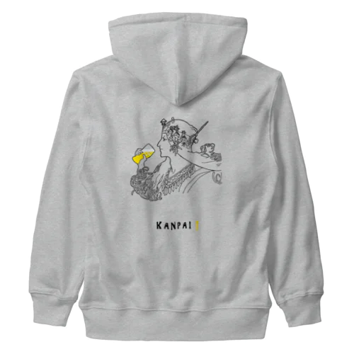 名画 × BEER（ミュシャ）黒線画 Heavyweight Zip Hoodie