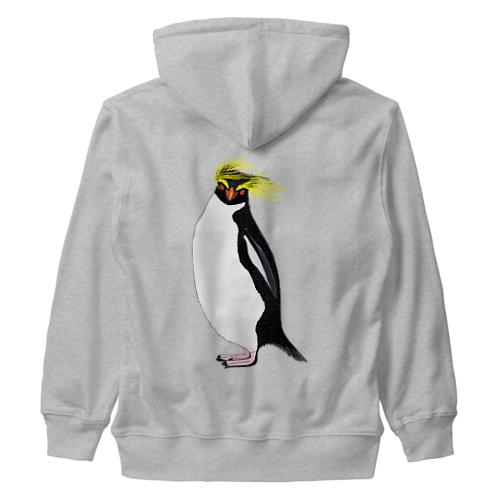 風に吹かれるイワトビペンギンさん(文字無しバージョン) バックプリント Heavyweight Zip Hoodie
