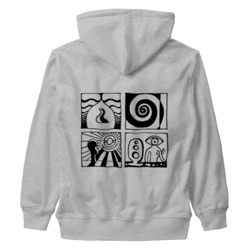 太陽の眼 文字絵(黒/背面) Heavyweight Zip Hoodie