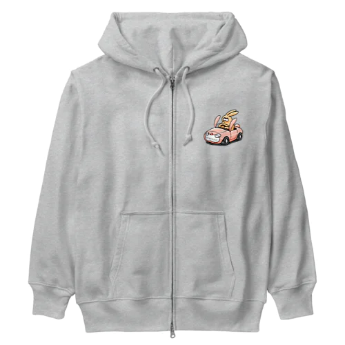 うさぎカーを運転するうさぎ Heavyweight Zip Hoodie