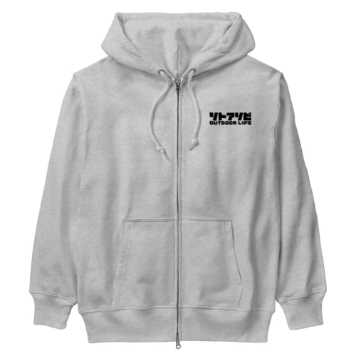 ソトアソビ アウトドアライフ キャンプ 外遊び ブラック Heavyweight Zip Hoodie