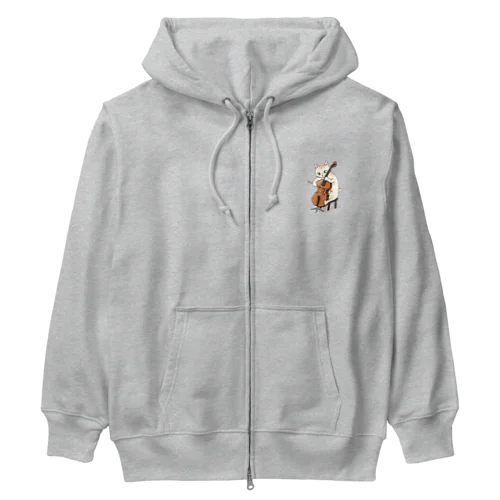 チェロを弾く猫 Heavyweight Zip Hoodie