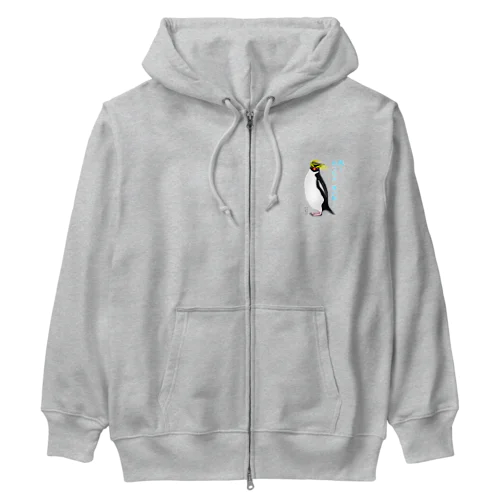 風に吹かれるイワトビペンギンさん(文字ありバージョン Heavyweight Zip Hoodie