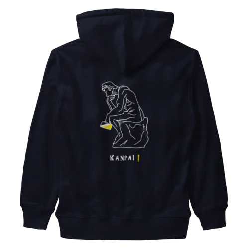 彫刻 × BEER（考える人）白線画 Heavyweight Zip Hoodie