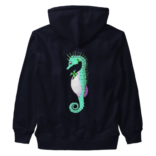 タツノオトシゴさんはイクメンです　グリーンバージョン(バックプリント) Heavyweight Zip Hoodie