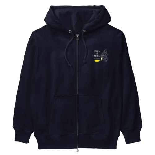 名画 × BEER（牛乳を注ぐ女・牛乳かビールか、それが問題だ。）白線画 Heavyweight Zip Hoodie