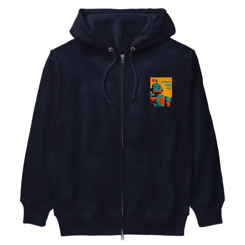 ポジティブな思考回路のレトロなロボットくん Heavyweight Zip Hoodie