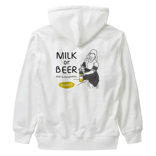 名画 × BEER（牛乳を注ぐ女・牛乳かビールか、それが問題だ。）黒線画 Heavyweight Zip Hoodie