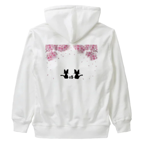 桜と黒ねこ親子 Heavyweight Zip Hoodie