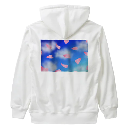 花びらの舞う青空、浮かぶ雲 Heavyweight Zip Hoodie