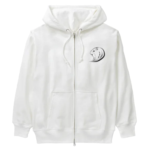 モルモットのムギちゃん(黒線ver) Heavyweight Zip Hoodie