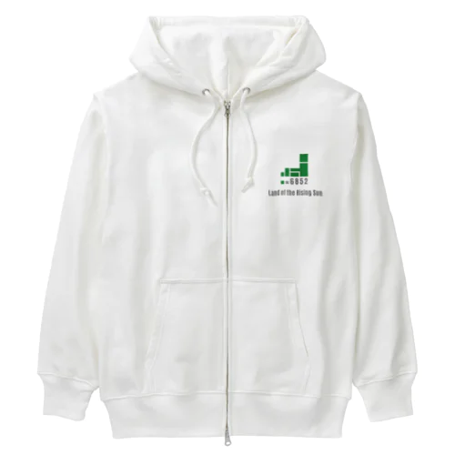 HINOMARU国の地図　背面にLand of the Rising Sun（灰文字）　ヘビーウェイトジップパーカー Heavyweight Zip Hoodie