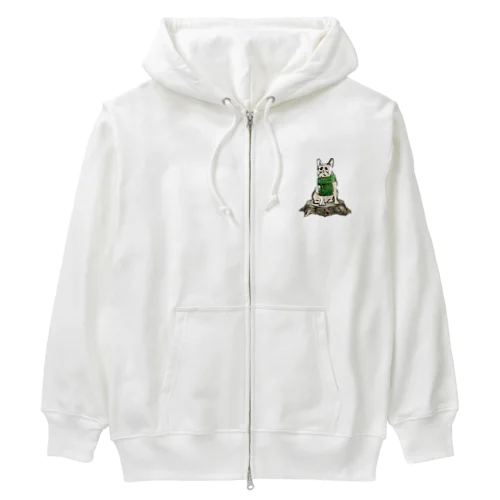 マフラーを着けたフレンチブルドッグ　クリーム Heavyweight Zip Hoodie