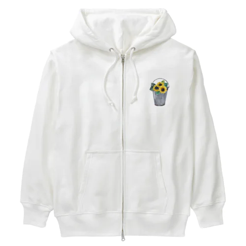 Watering bucket and sunflowers  じょうろ と ひまわり Heavyweight Zip Hoodie