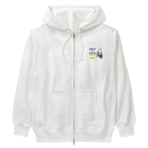 名画 × BEER（牛乳を注ぐ女・牛乳かビールか、それが問題だ。）黒線画 Heavyweight Zip Hoodie