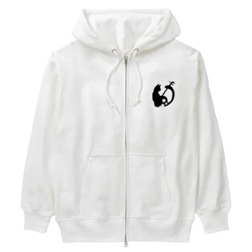 モノクロの36・桜猫三味線 Heavyweight Zip Hoodie