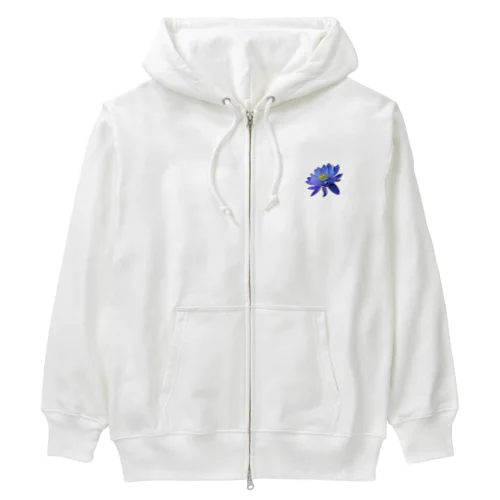 青色と白色の蓮 Heavyweight Zip Hoodie