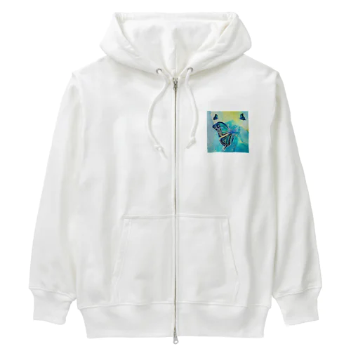 butterfly×Blue green Heavyweight Zip Hoodie