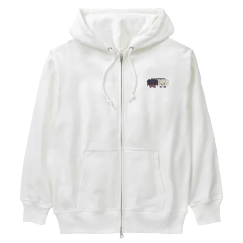 ダックスフンド-ブラックタン&ホワイト・クリーム「I♡DACHSHUND」 Heavyweight Zip Hoodie