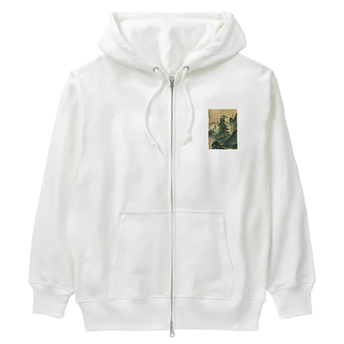 日本画：雪舟_山水図(室町時代) Heavyweight Zip Hoodie