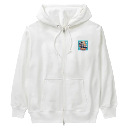 筋トレするサングラスくまさん Heavyweight Zip Hoodie