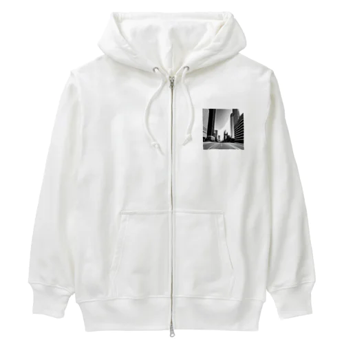 都市の鼓動：白黒で描くアーバンスケープ Heavyweight Zip Hoodie