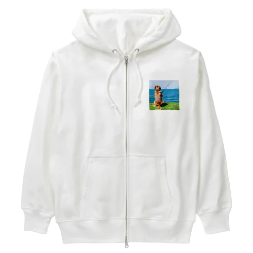 the dog is fishing fish Heavyweight Zip Hoodie